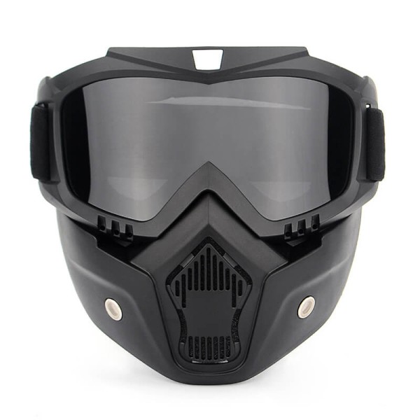 Face protection mask, made from hard plastic + ski goggles, black lenses, model ND03
